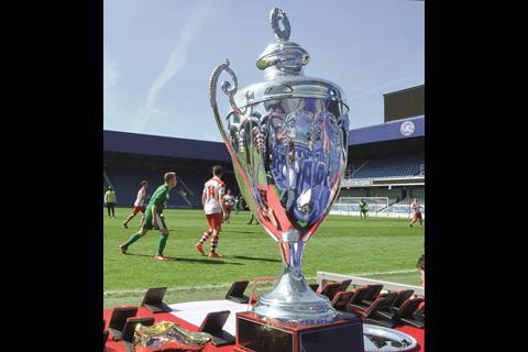 Trophy overlooking pitch
